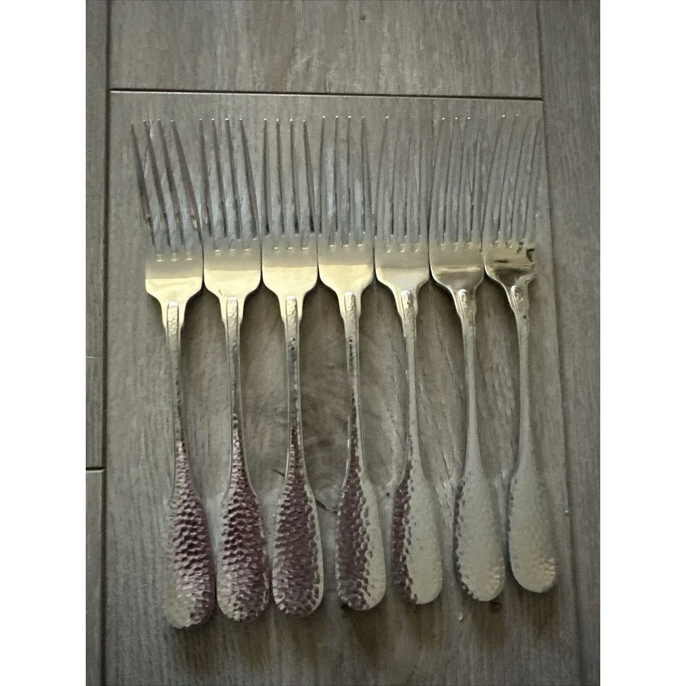 7 RETRONEU ARAGON Hammered 18/8‎ Stainless Steel DINNER FORKS